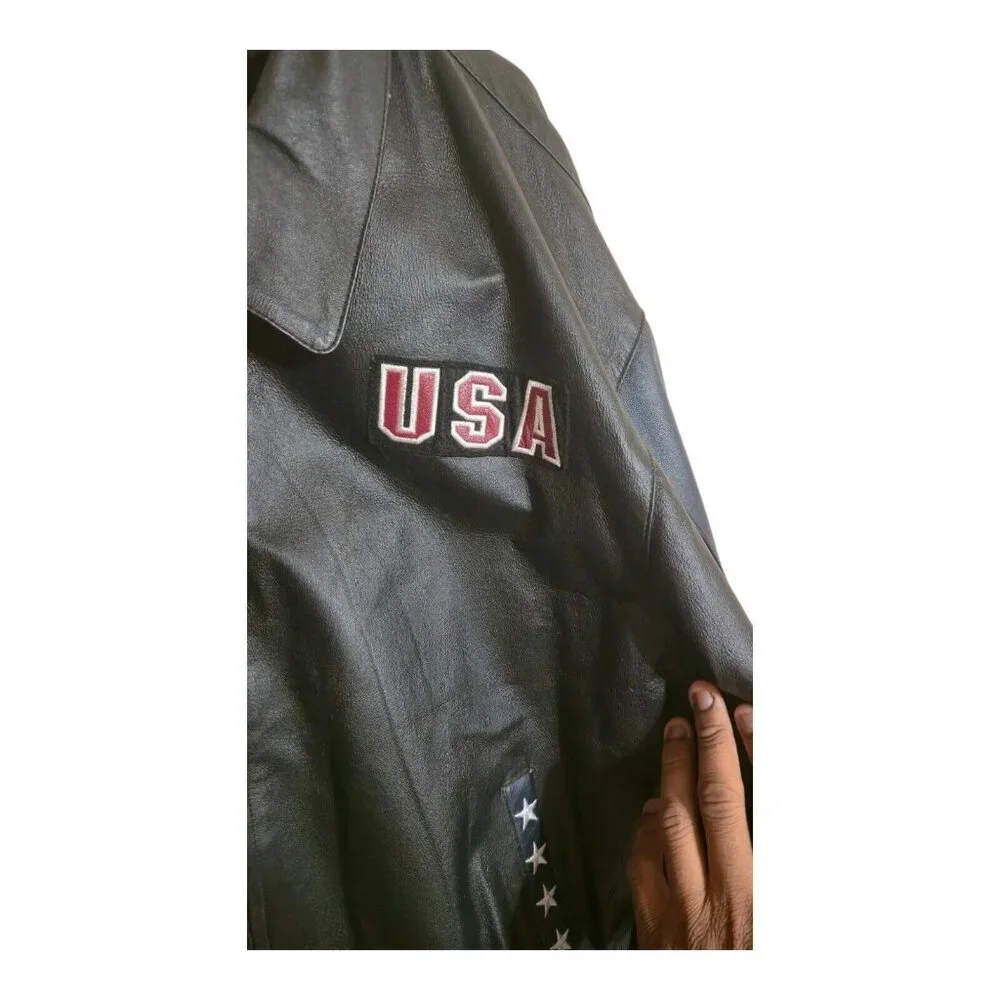 American Leather Jacket Men 2XL Multicolor USA Flag Eagle Bomber Biker Oversized - Picture 3 of 16